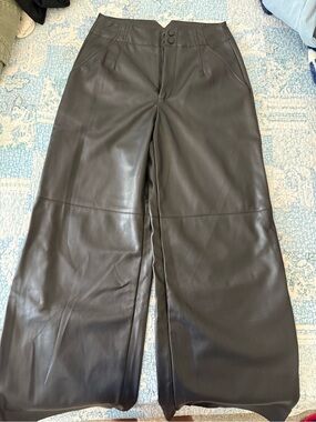 DKNY Black Faux Leather wide leg pants